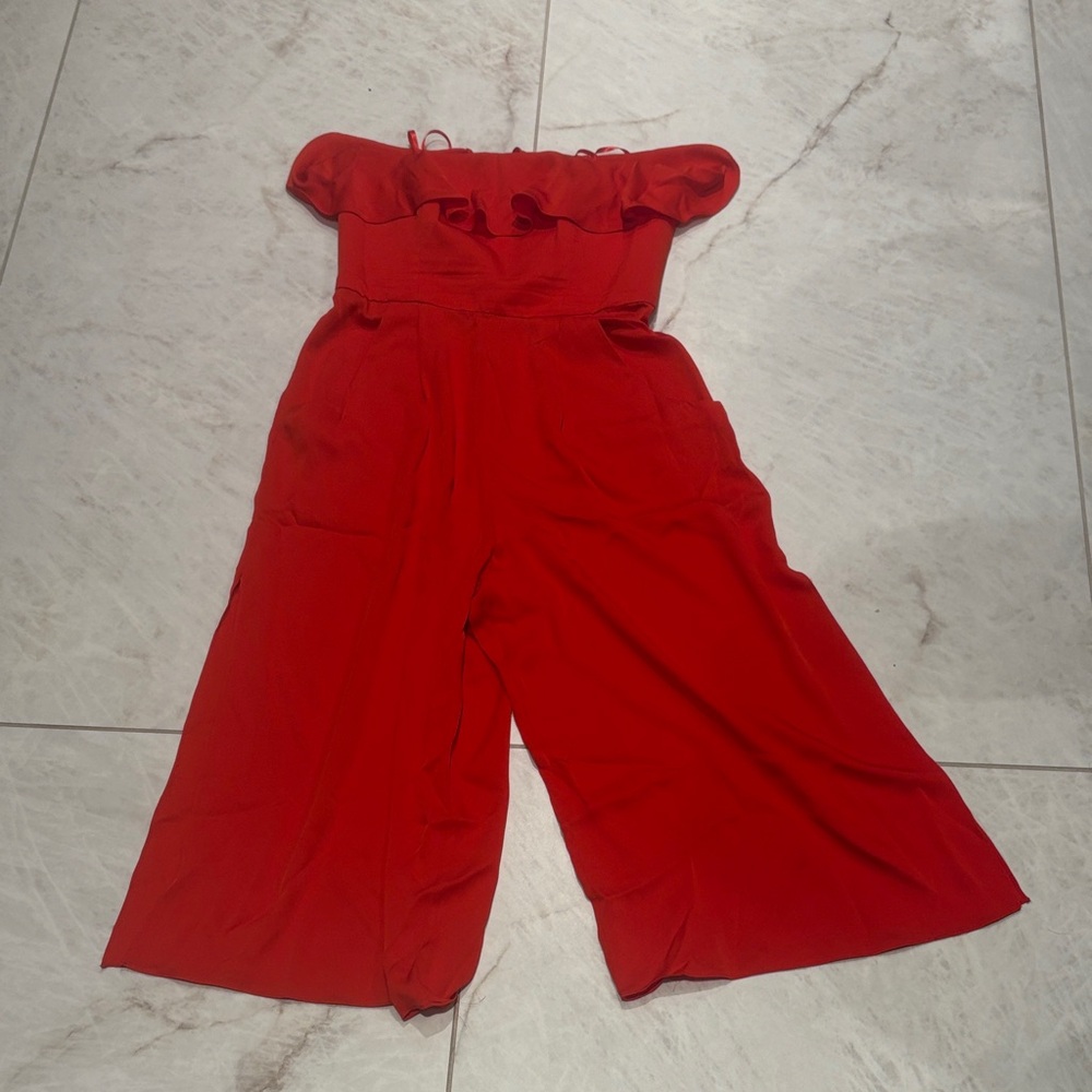 Milly Vibrant Red Off-Shoulder Jumpsuit